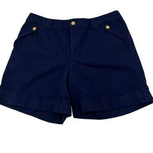 Lauren Ralph Lauren‎ Navy Blue Cotton Women's Shorts Size 14 With Gold Button